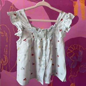 Levi's Kids Striped Blouse - White with Multicolor Embroidery